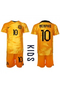 Fotbalové Dres Holandsko Memphis Depay #10 Dětské Domácí Oblečení MS 2022 Krátký Rukáv (+ trenýrky)